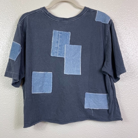 THE REWORKS Denim Patchwork Crop Top - Gypsy Hippie Vibe - Picture 2 of 5